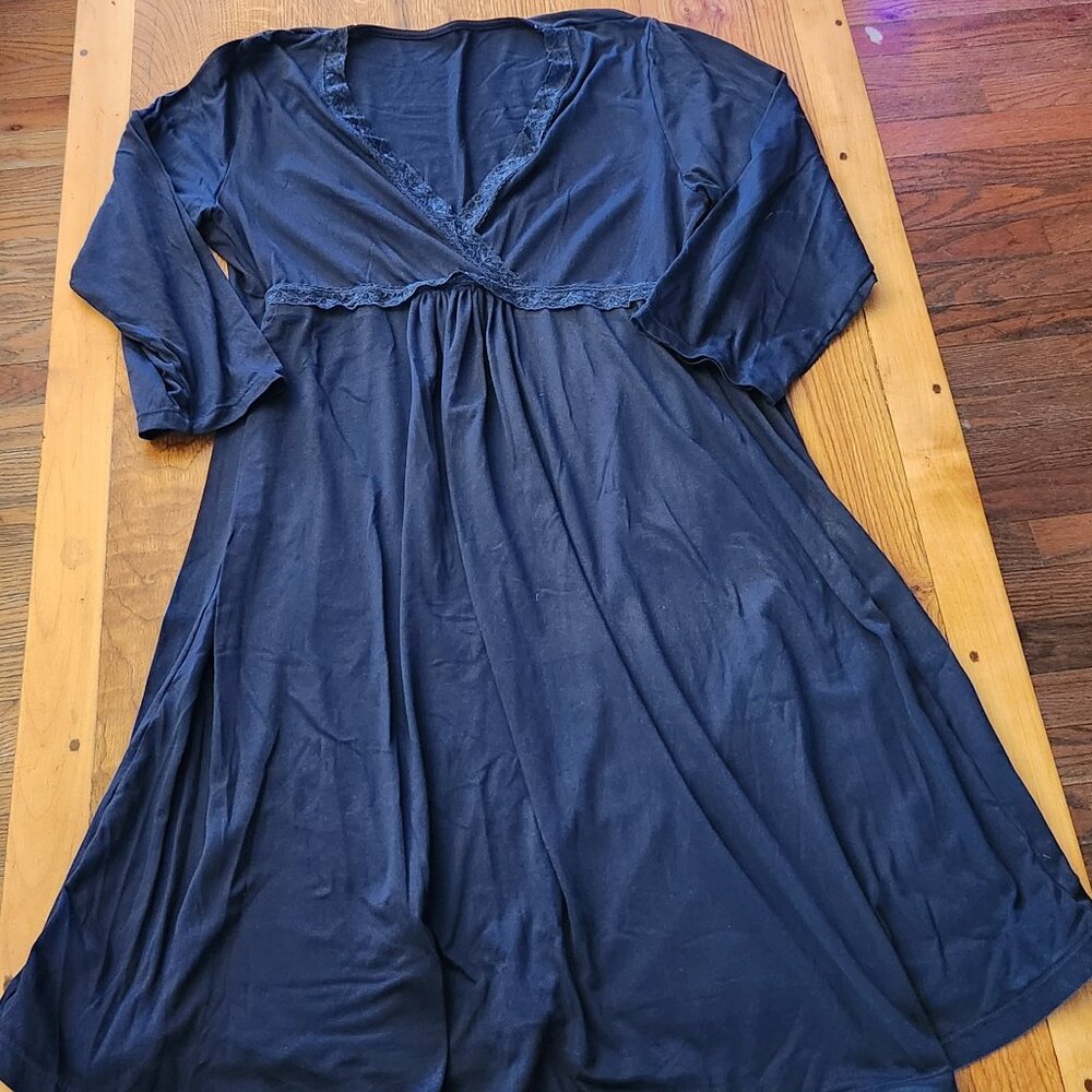 Navy Blue Lace Trim Sleep Dress